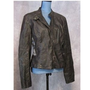 Bernardo Faux Leather & Flannel Moto Jacket Sz XL